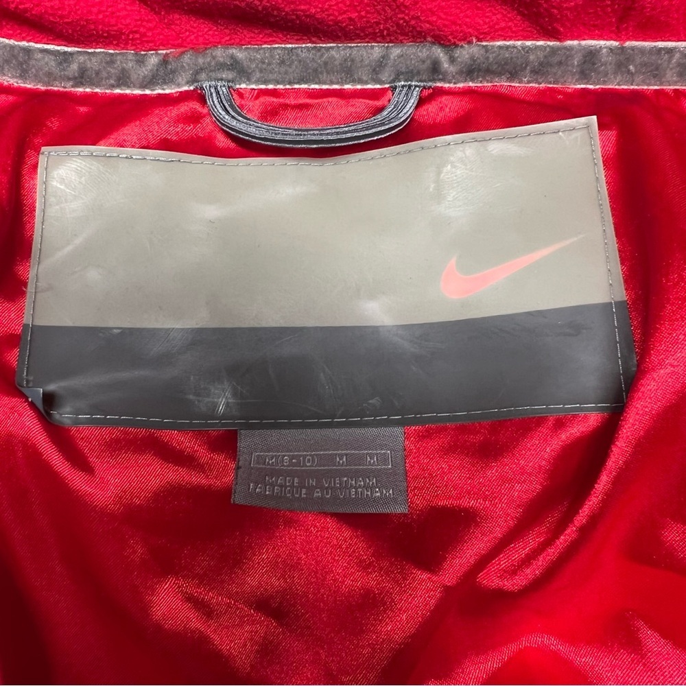 Nike Y2K Duck Down Black & Red Faux Fur Hooded Puffer Long Coat ~ Size M - Picture 4 of 9
